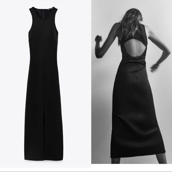 Zara black Neophrene-effect cut out twisted maxi dress - Picture 1 of 12